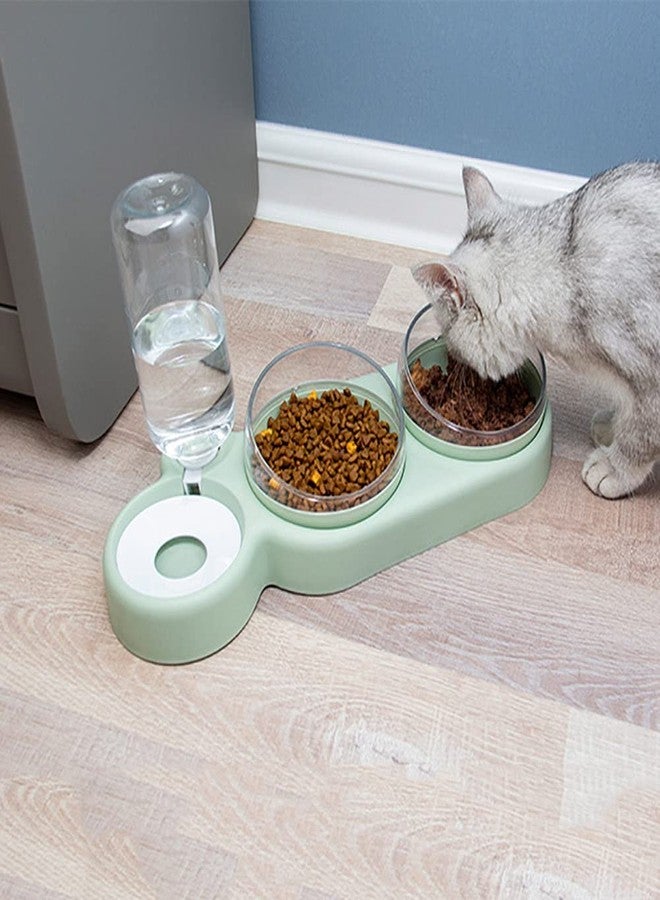 Emcrovi 3 In 1 Pet Water Dispenser - 15°Tilted Cat Dog Gravity Food & Water Elevated Bowls Set With Automatic Water Dispenser Bottle, Detachable Raised Cat Dish For Puppies & Kittens(Green, Pack Of 1) - Image 4